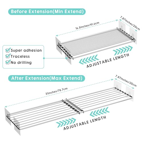 2Pack Expandable Closet Tension Shelves Organizers, Adjustable Wall Mounted Tension Shelf for Cabinet Rack Storage Wardrobe Divider Shelving for Closets Pantry Cupboard Kitchen - size: 2Pack/Liner, Small,W7.87" X L(16.5 "~ 31")