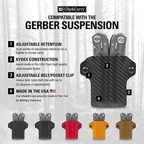 Clip & Carry Kydex Multitool Sheath for The Gerber Suspension - Made in USA - EDC Multi Tool Sheath Holder Holster Cover - Carbon Fiber Black