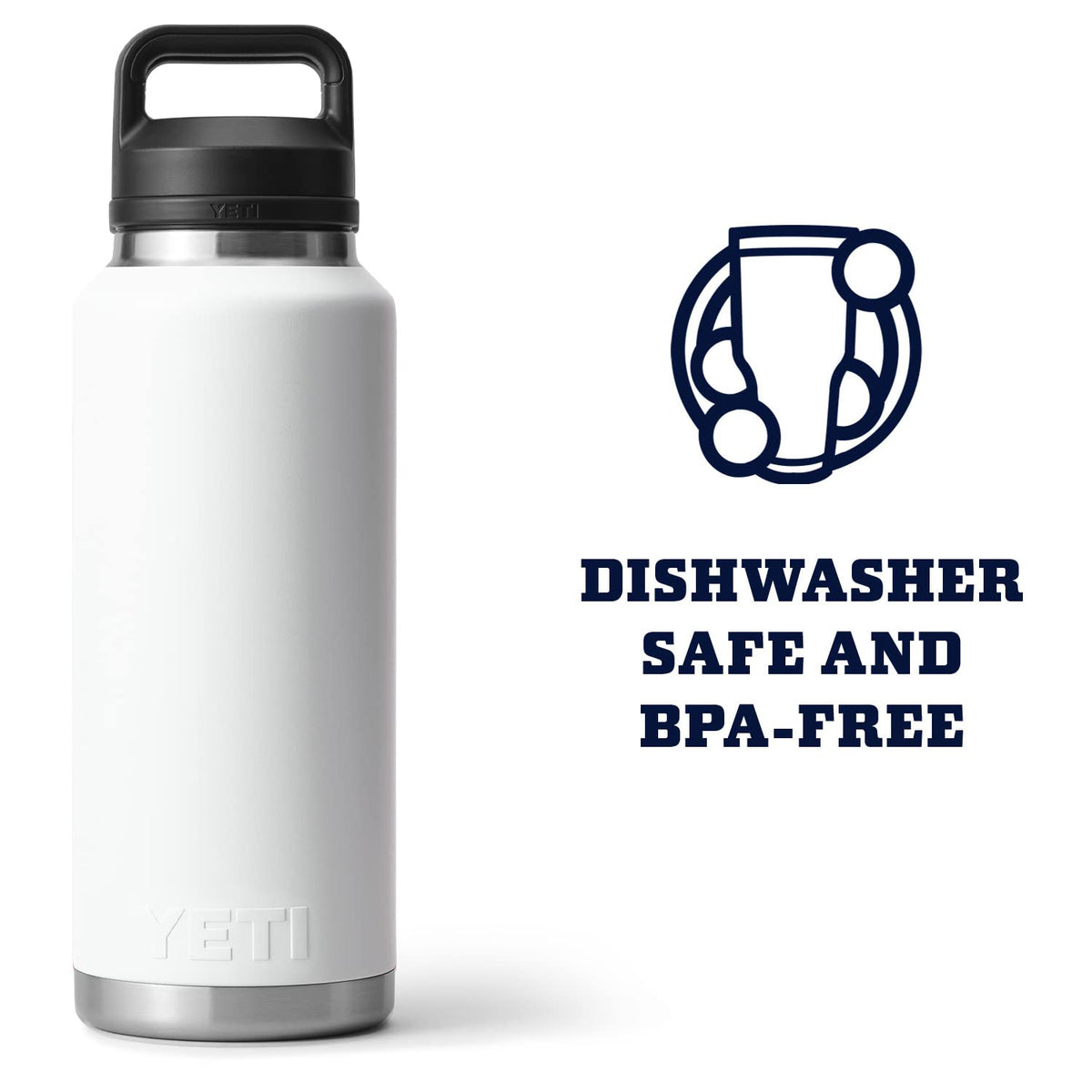 YETI Rambler 46 oz Bottle, Leakproof, Vacuum Insulated, Stainless Steel with Chug Cap, White