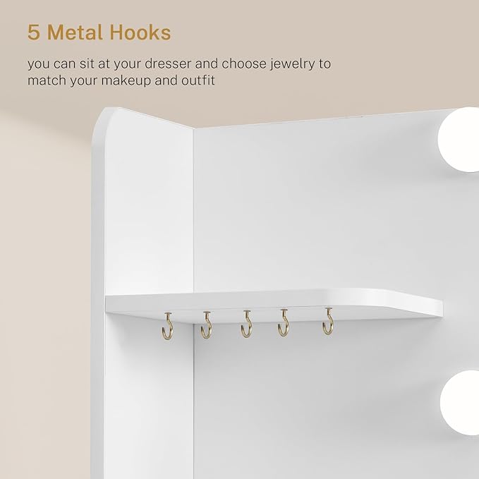 47.2" Large Vanity Desk with Mirror and Lights, Makeup Vanity with 11 Drawers & 6 Open Shelves, 3 Lighting Modes, Brightness Adjustable, White
