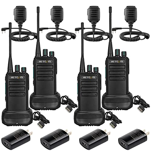 Retevis RB29 2 Way Radio Long Range,Two Way Radios with Waterproof Shoulder Mic,USB Charging Base,Rugged Walkie Talkies Rechargeable for Business Worksite Construction Site Industrial(4 Pack)