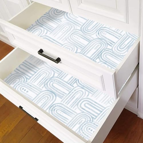 Modern Peel and Stick Wallpaper A Set of 17.3"x120" Boho Blue Contact Paper Removable Self-adheisve Wallpaper for Cabinets Shelf Drawer Bedroom Wall Decor