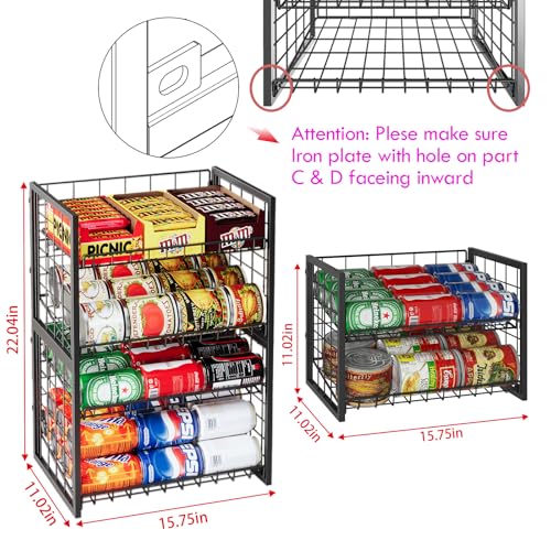 X-cosrack 2 Packs Stackable Can Rack Organizer for Pantry, 2-Tier Sturdy Adjustable Pantry Can Storage Organizer for Canned Food Can Goods, Kitchen Can Dispenser Holder for Soda Drinks Snack, Black - size: 2 Packs 4 Tier