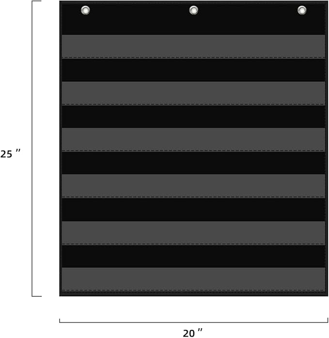 20”W x 25”H Classroom Words Pocket Chart with 6 Clear Pockets, Black Standard Pocket Chart for Classroom and Home for Sentence Strips, Reusable Clear Pocket Hanging Words Chart (Black)