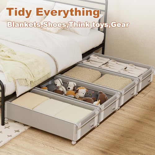 Fokyfok 2Pack Under Bed Storage with Wheels,6.7"-9" Adjustable Height Underbed Storage,Under Bed Storage Containers,Rolling Under Bed Clothes Storage,Metal Under Bed Drawers for Shoes,Blankets,Toys - size: Height 6.7"-9"