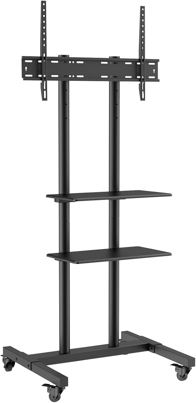 VEVOR Mobile TV Cart for 32 to 70 inch TVs, Height Adjustable Portable TV Stand with Wheels and Double Tray for Audio-Visual Devices, Rolling TV Stand for Living Room