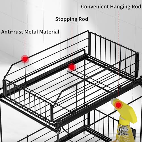SUEH DESIGN Under Sink Organizers and Storage, 2 Tier Metal Under Sink Storage with Hanging Rail for Kitchen Bathroom Cabinet Organizer, 2 Pack - size: 10.3"W x 15.6"H Wider 2 Pack