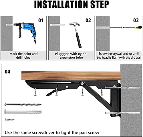 Folding Shelf Brackets - 18 inch 4 Pcs DIY Wall Mounted Shelf Brackets for Garage Workstation, Stuff Supports, Plant Stand - Heavy Duty Metal Collapsible Floating Shelf Bracket Black - size: 18 Inch- 4 Packs