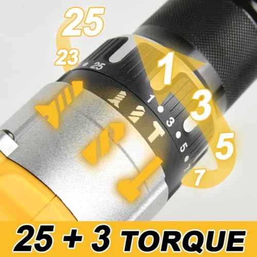 1/2" Cordless Drill Driver 798 in-lbs 25+3 Clutch 2 Speed Modes Power Drill with 2 x 1.5Ah Li-ion Battery, Fast Charger, 24pcs Accessories and Carry Case for Home Improvement, DIY Project
