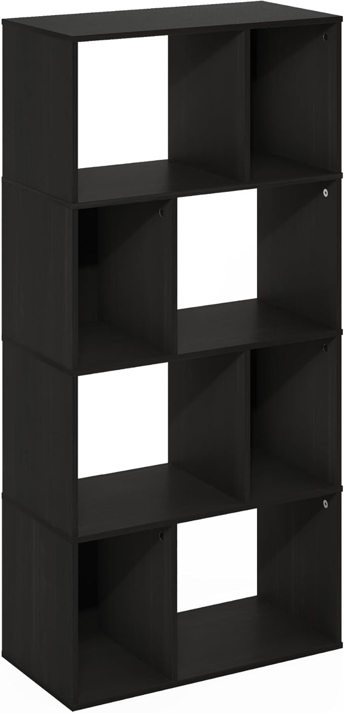 Furinno DALY Book Shelf, 8-Cube Bookshelf, Cube Storage Organizer Bookcase with Irregular Compartments, 11.7 x 23.6 x 49, for Living Room, Bedroom, Home Office, Espresso