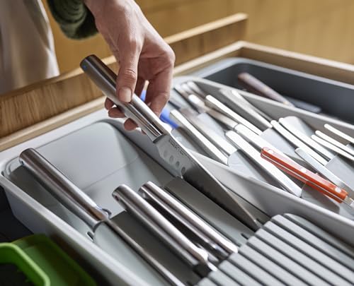 Joseph Joseph DrawerStore Expanding Tiered Flatware Cutlery Tray with Knife Organizer, Expandable In-Drawer Space-Saving Kitchen Storage, Recycled Plastic - size: Large, style: Flatware & Utensils Organizer