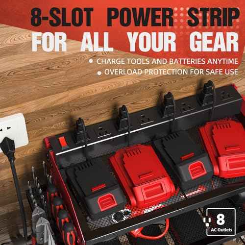 Veitorld Power Tool Organizer with Charging Station - 4 Drill Holders - Heavy Duty Modular Wall Mount Rack for Garage, Tool Storage Organizer - Christmas Birthday Gifts for Men Dad Him Husband
