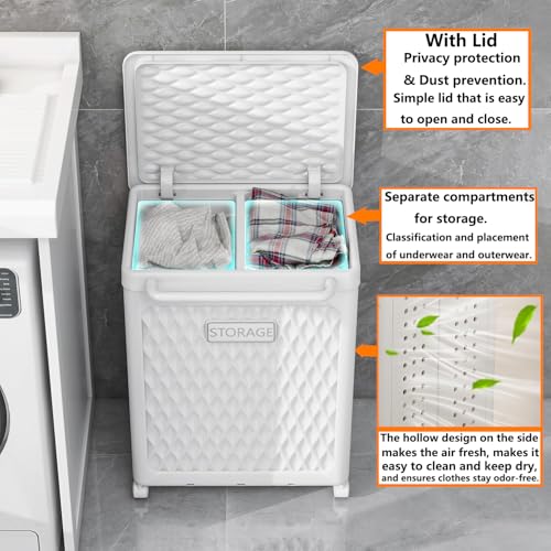 WESAPPINC 55L Collapsible Large Laundry Hamper, Plastic Laundry Basket with Wheels,Suitable for Bathroom, Bedroom, Dorm Room & Laundry Room,Basket with Handle (80L White) - color: 80L White