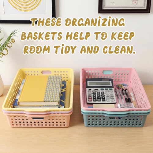 Tenceur 6 Pcs Turn in Trays Classroom, Stackable Tray for Classroom Plastic Storage Baskets Teacher Organizers for Library Drawers Office Desk (Classic,Pastel,13.5 x 10 x 3.1 Inches)