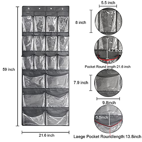 Extra Large Hanging Over Door Shoe Organizer, Closet Shoe Rack - 12+6 Crystal Pockets, 4 Hooks, Black (59"x 21.6") - color: B-black&Clear