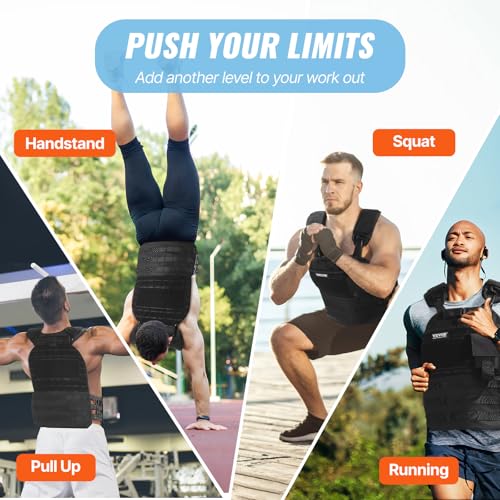 VEVOR Adjustable Weighted Vest, 11-20lb/20-32lbs/35lbs/40lbs Weight Vest with 6 Ironsand Weights and Reflective Stripe, Workout Equipment for Strength Training Running Jogging