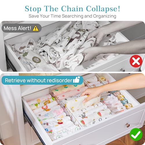 Vtopmart 8 Pack Drawer Dividers for Clothes, 4" High 10.2"-16.5" Adjustable Expandable Dresser Drawer Organizer, Clear Plastic Separators for Dresser, Baby Clothing, Underwear, Cosmetic, Toiletries - size: 4" H,10.2-16.5" L