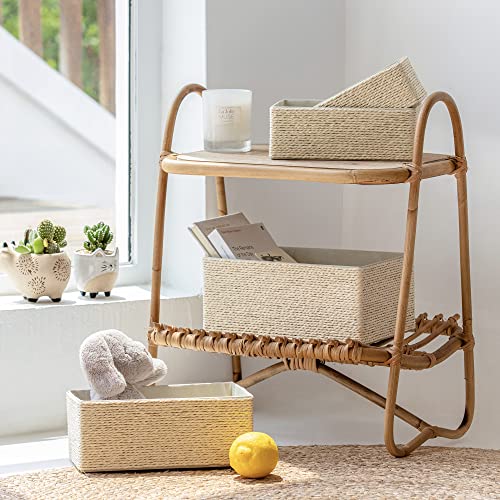 Storage Baskets Set 4 - Stackable Woven Basket Paper Rope Bin, Storage Boxes for Makeup Closet Bathroom Bedroom (Beige) - color: Beige