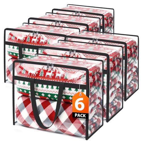 SpaceTrove Clear Clothes Storage Bags, 6 Pack Closet Organizers and Under Bed Storage Containers, Foldable Moving Bags with Zippers for Comforter, Blanket, Bedding, Duvet, PVC Packing Bags 60L - size: 60L