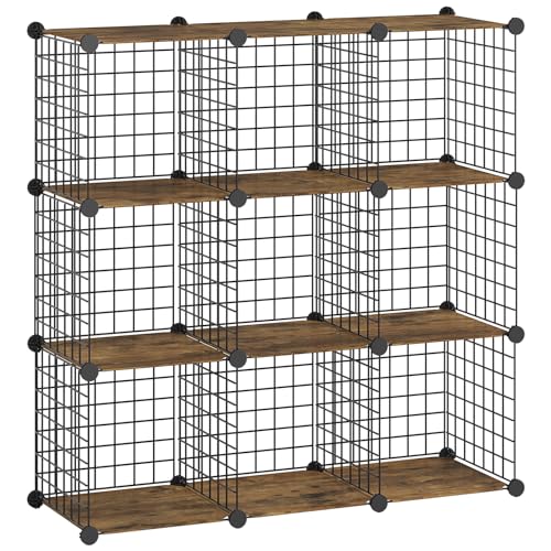HOOBRO End Tables Set of 2 and Wire Cube Storage Organizer, Small Side Table,9-Cube Shelves, Modular Shelves with Metal Grid, DIY Closet Cabinet BF09BZP201-BF09CW01