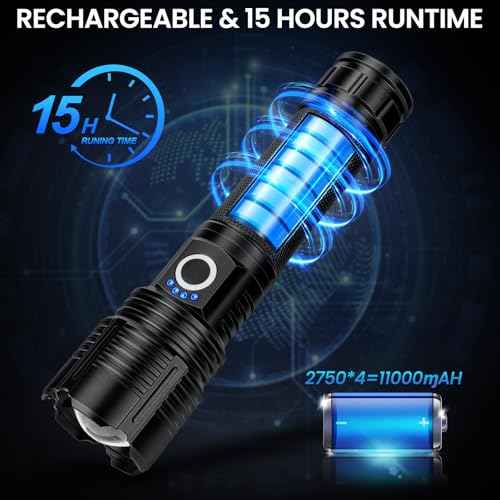 4 Pack Flashlight Rechargeable 99,000 High Lumens, Super Bright Rechargeable Flashlights for Home, Powerful LED Flash Light with 5 Light Modes, IPX7 Waterproof for Outdoor, Camping