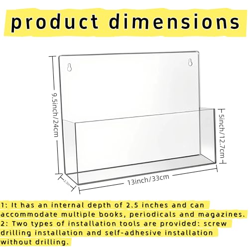 Clear Acrylic Single Pocket Wall Mount File Holders, Self-Adhesive Plastic Document Organizer for Office and Home, Suitable for Legal Size Papers, Brochures, Magazines, and Literature Display, 2 Pack