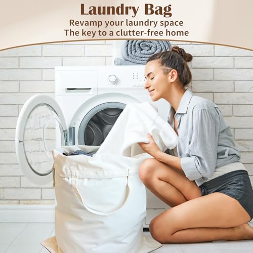Canvas Laundry Bag 33"Wx 35"H, Thick Canvas Laundry Bag with Handles & Drawstring, Extra Large Heavy Duty Washable Basket Liner Hamper Liner Storage Sack (Beige XL, 2 Pack) - color: Beige, size: XL 33"W x 35"H┃2 Pack