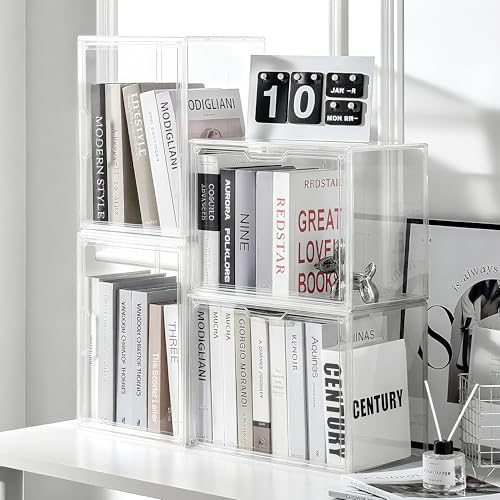 Clear Acrylic Display Case with Magnetic Lid-Dustproof Plastic Book Storage box,Clear Box,Purse Storage Organizer,Action Figure Display Case,Acrylic Sneaker Shoe Box(1 Pack) - style: 14.2"L x 8.7"W x 10.6"H - 1 Pack