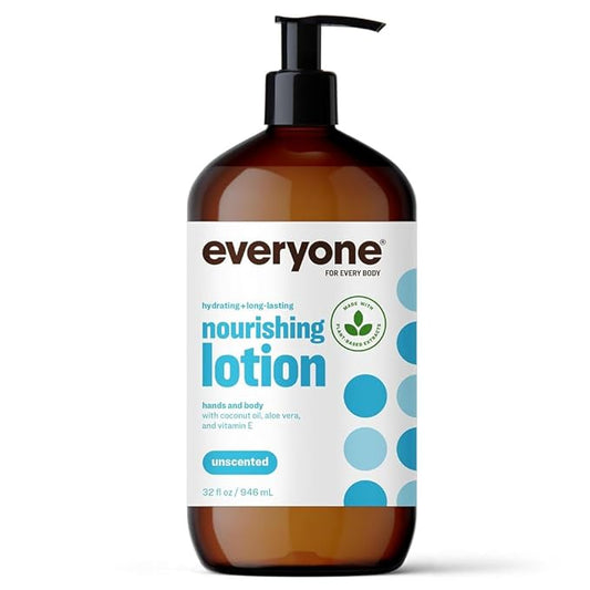 Everyone Nourishing Hand and Body Lotion, 32 Ounce (Pack of 1), Unscented, Plant-Based Lotion with Pure Essential Oils, Coconut Oil, Aloe Vera and Vitamin E