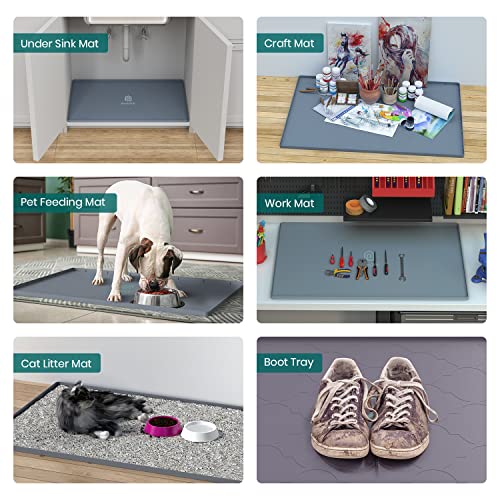 Under Sink Mat, 25" x 22" Silicone Kitchen Cabinet Tray, Waterproof & Flexible Under Sink Liner for Kitchen Bathroom and Laundry Room - size: 22"W x 25"L