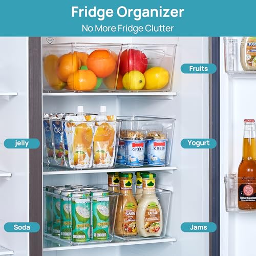 Vtopmart 6 Pack Clear Storage Bins, Pantry Cabinet Organizer Bins with Handle for Pantry Organizer and Storage, Plastic Bins for Fridge, Cabinet, Kitchen, Countertops, Cupboard, Freezer, Medium - size: M(10”L x 6”W x 5”H)