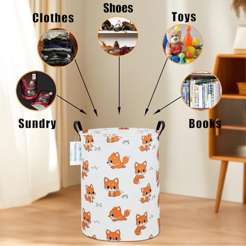 LANGYASHAN Laundry Basket Canvas Fabric Collapsible Organizer Basket for Storage Bin Toy Bins Gift Baskets Bedroom Clothes Children Nursery Hamper (Round Fox) - color: Fox