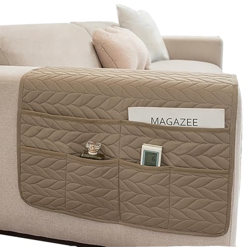 Waterproof No-slip Sofa Couch Remote Control Holder Chair Armrest Caddy Pocket Organizer Storage Bag for Cellphone Tablet Notepad Book Magazines DVD Eyewears Drinker Snacks Holder Pouch (Khaki) - color: Khaki