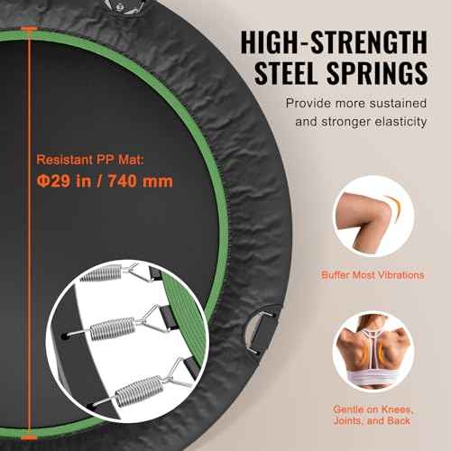 VEVOR Foldable Mini Trampoline, 40 Inch Fitness Rebounder, Max Load 330lbs Exercise Trampoline, Stable & Quiet Trampoline with 4 Level Height Adjustable Foam Handle, for Adults Indoor/Garden Workout