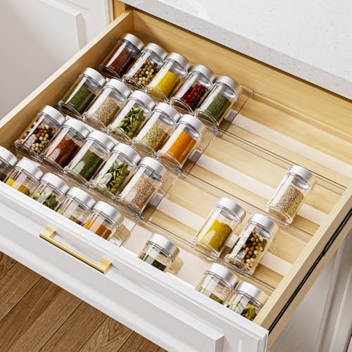 MIUKAA Acrylic Spice Drawer Organizer, 4 Tier - 8 Pack Seasoning Organizer for Drawer, Expandable From 13" to 26" Kitchen Drawer Spice Rack with Slip-Proof Mat (Jars not Included) - size: 8 Pack