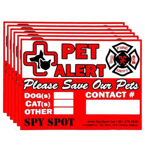 SpySpot 6 Pack Pet Alert Sticker, 4"x3" Emergency Rescue Alert Sign for Home, Window, Car, Door Fire Pet Safety Decal for Firefighters & EMTs, Weatherproof, UV Resistant, Peel & Stick