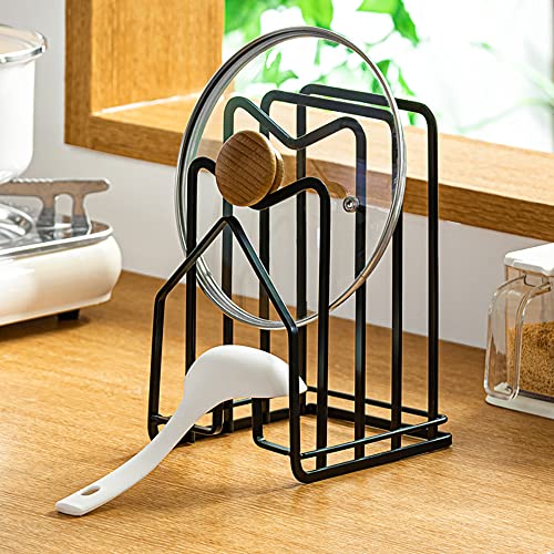 Poeland Kitchen Pantry Organizer Rack for Dinnerware, Bakeware, Cookware, Cutting Boards, Pan Lids - color: Black