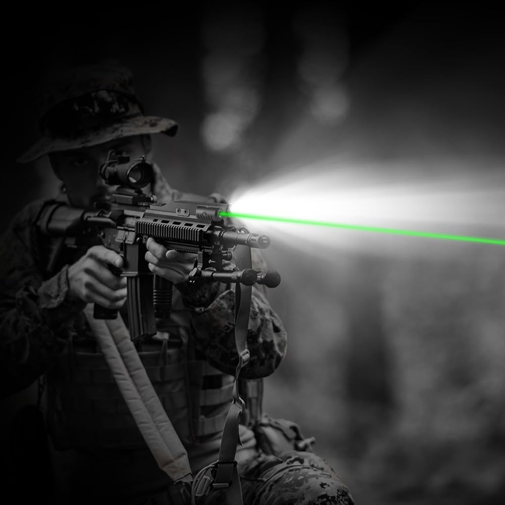 BeanPro Tactical Flashlights Green Laser Light and White LED Combo with Strobe Mode, 1600 Lumen Rechargeable Picatinny Rail Rifle Weapon Light