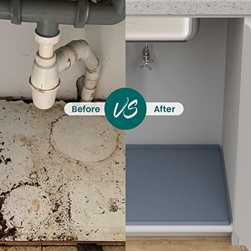 Under Sink Mat, 28" x 19" Silicone Kitchen Cabinet Tray, Waterproof & Flexible Under Sink Liner for Kitchen Bathroom and Laundry Room - size: 19"W x 28"L