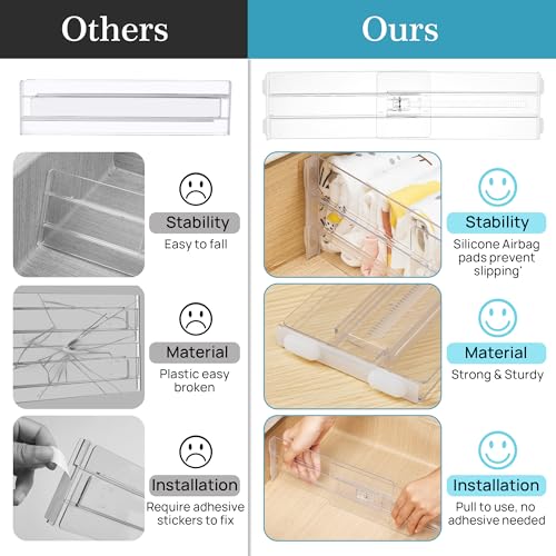 Vtopmart 8 Pack Drawer Dividers for Clothes, 4" High 10.2"-16.5" Adjustable Expandable Dresser Drawer Organizer, Clear Plastic Separators for Dresser, Baby Clothing, Underwear, Cosmetic, Toiletries - size: 4" H,10.2-16.5" L