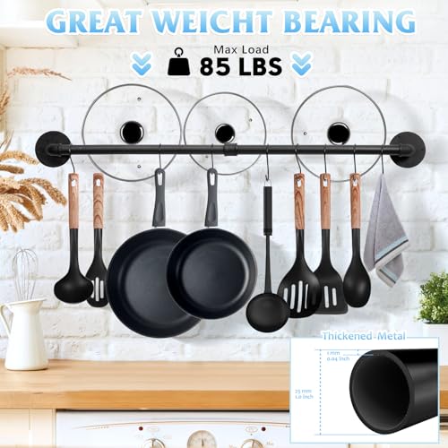 38.5 inch Pot Rack Wall Mounted Detachable Pan Rack Organizer Industrial Pipe Hanging Rail Lids Utensils Hanger Holder for Kitchen with 10 S Hooks, Black… - size: 38.5 Inches
