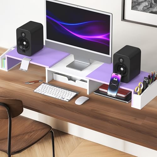 Simple Houseware Desk Dual Monitor Stand Riser with Drawer, Purple - color: Purple