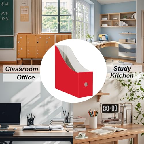 Limitliho Magazine File Folder Holder for Desk, Book Bins for Classroom Library,Office,Home, 10.6" H x 10.2" L x 3.5" W in Cardboard Paper Organizer (Red, 2 Pack) - color: Red