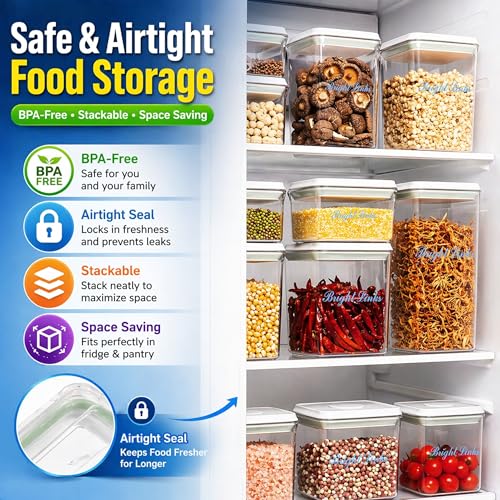 Airtight Food Storage Containers with Lids – 6 Pack BPA-Free Pop Containers for Pantry Organization, Cereal, Flour, Rice, Sugar – Stackable Kitchen Canisters (0.5, 1.2, 1.8 Qt) Set of 6