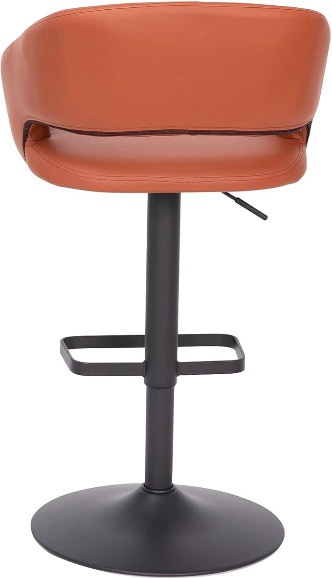 Flash Furniture Erik Comfortable & Stylish Contemporary Barstool with Rounded Mid-Back and Foot Rest, Adjustable Height - Cognac Vinyl with Black Base