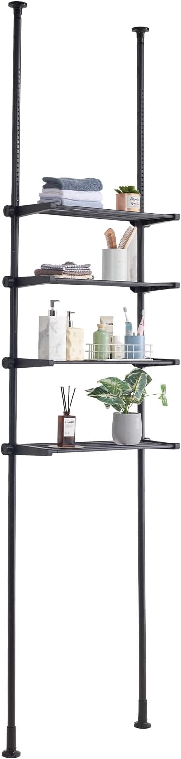 VEVOR Over Toilet Shelf, 4-Tier Adjustable AboveToilet Bathroom Storage, Low-Carbon Steel 53"-132" Tall Storage Shelf Rack, Easy Assembly Laundry Space Saver, for Small Rooms, Fit Most Toilets