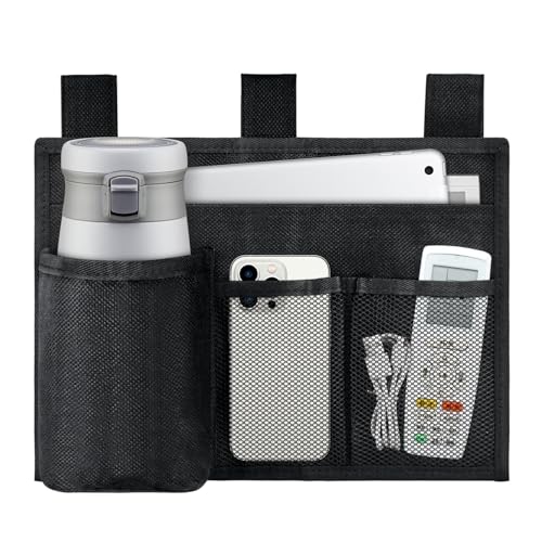 Hanging Bedside Caddy, 4 Pockets Bunk Bed Caddy, Bed Pocket for University Dormitories, Hospitals, Chairs, Crib Guardrails for Mobile Phone, Tablet Computer, Remote Control, Water Cup