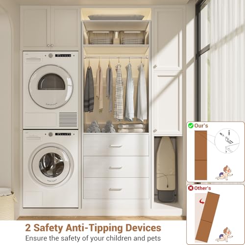 Besiost Closet System Set of 2, 4FT Closet Systems with 6 Wood Drawers, 48" Closet Organizer System with 2 Hanging Rods & 2 Shelves, Heavy Duty 48 Inch Walk-in Closet , White (48"L x 15" W x 80" H) - color: White, size: 4FT