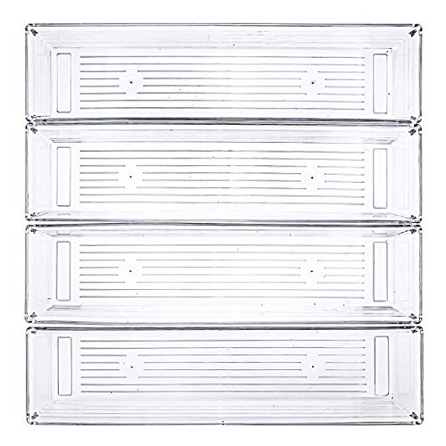 Kingrol 10 Pack 12 x 3 x 2 Inch Clear Drawer Organizer Trays, Desk Drawer Divider Storage Bins, Storage Box Set for Kitchen Bathroom Office Supplies