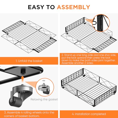 Under Bed Storage with Wheels, Rollable Under Bed Storage Container, Foldable Metal Under Bed Organizer for Bedroom Clothes Shoes Blankets Storage (1black, Black) - style: 1 Pack